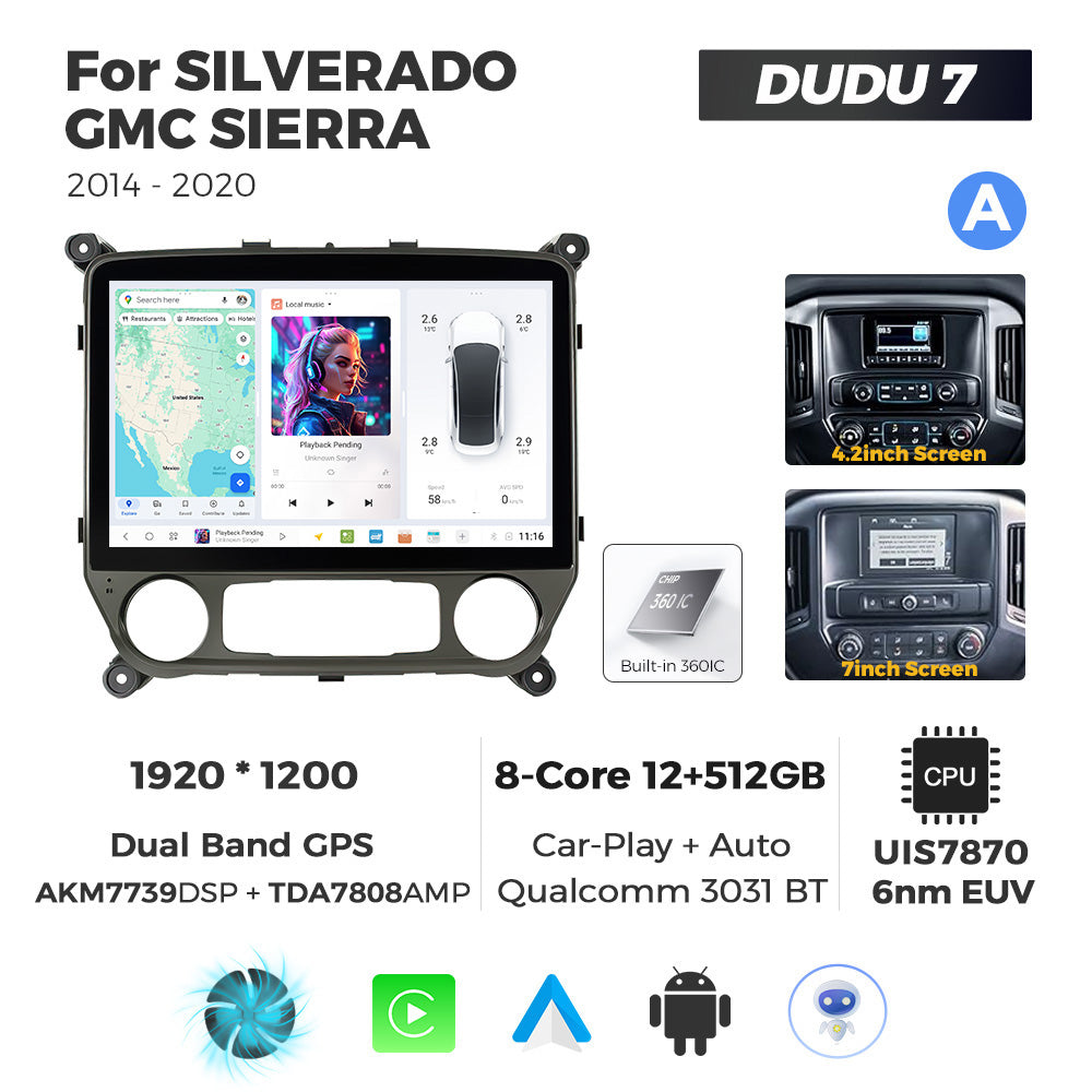 Navifly DUDU7 8core Car Audio Radio 12G+512G 12inch Multimedia Player 2k Screen Navigation Car-play Auto for SILVERADO GMC SIERRA 2014-2020