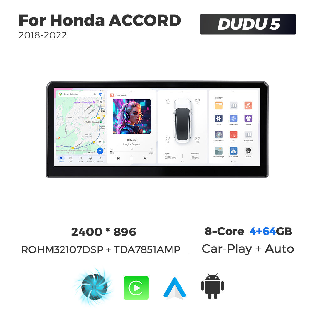 DUDU7 8core Car Audio Radio 12G+512G 12.3inch Multimedia Player 2k Screen Navigation Car-play Auto for Honda ACCORD 2018-2022