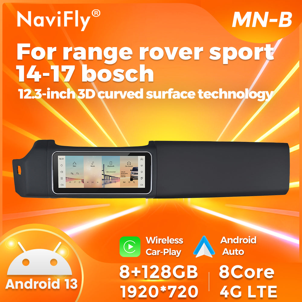 Navifly MNB MTK8259 8G+128G 12.3-inch 3D curved surface technology Android Car Radio Auto Car DVD Player Car-play 4g Wifi Bt for 2014-2019 range rover sport bosch Harman