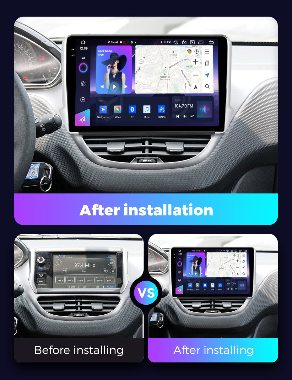 NaviFly NF Series Android 14 8G+256G 2K QLED screen CarPlay Auto DSP RDS 4GLte WIFI For Peugeot 2008 2013-2020 10inch