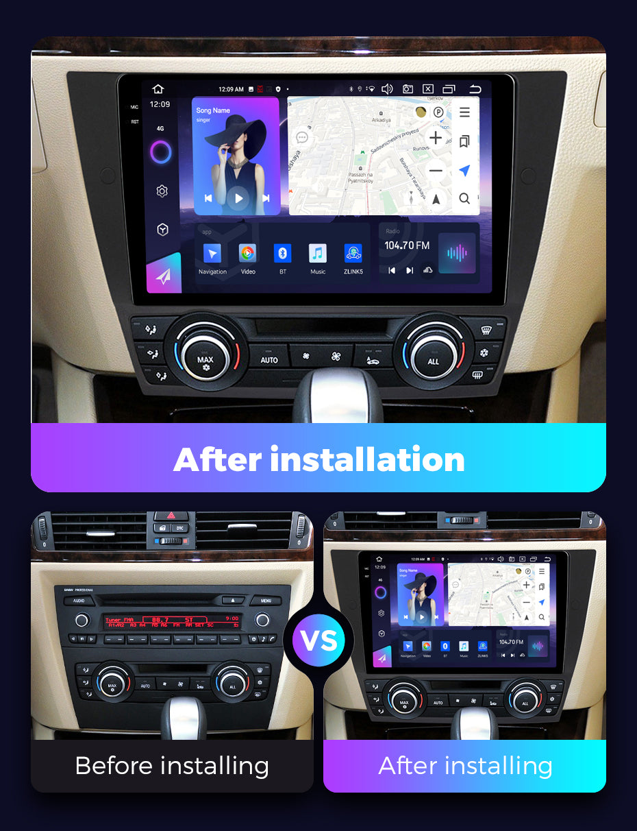 NaviFly NF Series Android 14 8G+256G 2K QLED screen CarPlay Auto DSP RDS 4GLte WIFI For BMW E90 9inch