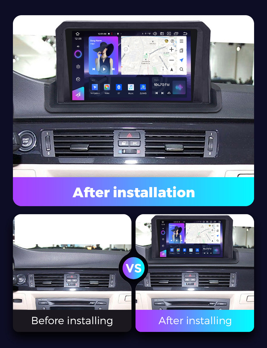 NaviFly NF Series Android 14 8G+256G 2K QLED screen CarPlay Auto DSP RDS 4GLte WIFI For BMW E90 E91 E92 E93 9inch