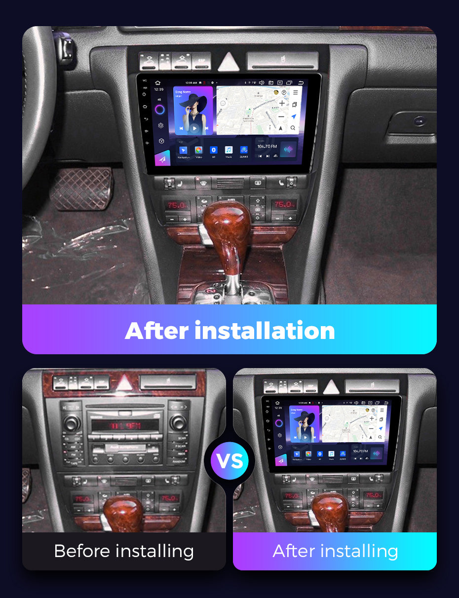 NaviFly NF Series Android 14 8G+256G 2K QLED screen CarPlay Auto DSP RDS 4GLte WIFI For Audi A6 S6 1999-2004 9inch