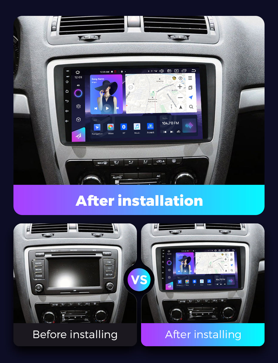NaviFly NF Series Android 14 8G+256G 2K QLED screen CarPlay Auto DSP RDS 4GLte WIFI For Skoda Octavia 2008-2013 9inch