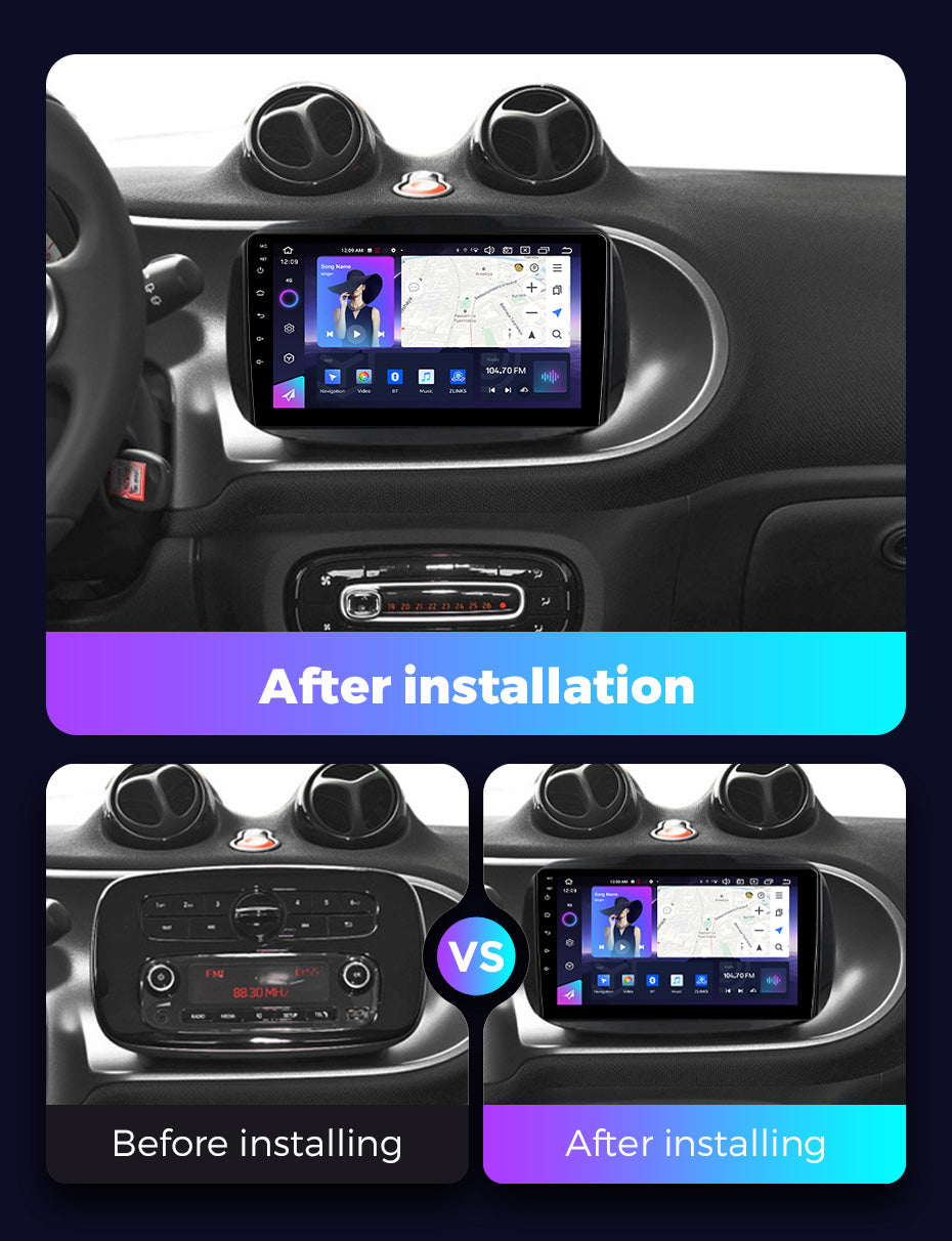 NaviFly NF Series Android 14 8G+256G 2K QLED screen CarPlay Auto DSP RDS 4GLte WIFI For Mercedes Benz Smart 2014-2020 9.5Inch