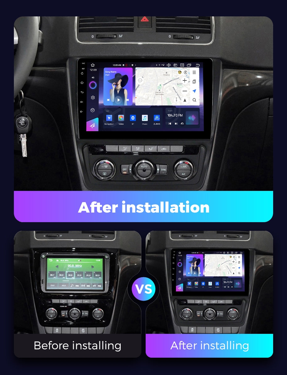 NaviFly NF Series Android 14 8G+256G 2K QLED screen CarPlay Auto DSP RDS 4GLte WIFI For Skoda Yeti 5L 2009-2014 10inch