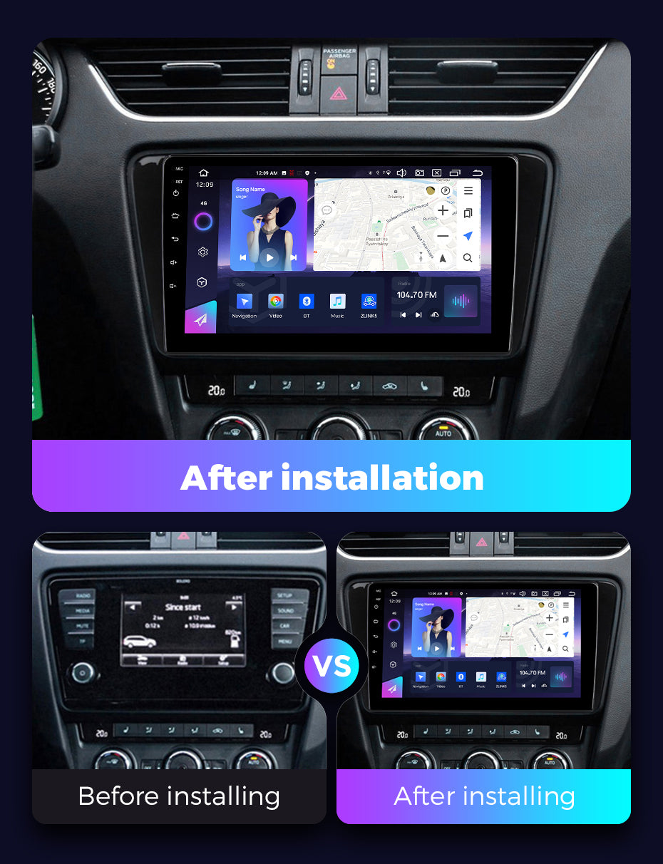 NaviFly NF Series Android 14 8G+256G 2K QLED screen CarPlay Auto DSP RDS 4GLte WIFI For Skoda Octavia 2013-2018 10inch
