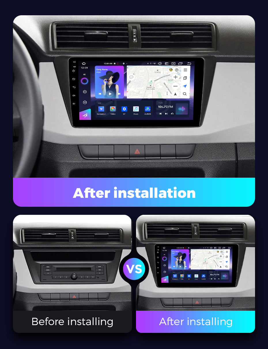 NaviFly NF Series Android 14 8G+256G 2K QLED screen CarPlay Auto DSP RDS 4GLte WIFI For Skoda Fabia 2015 10inch