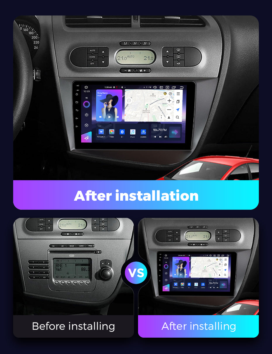 NaviFly NF Series Android 14 8G+256G 2K QLED screen CarPlay Auto DSP RDS 4GLte WIFI For Seat Leon 2005-2012 9inch