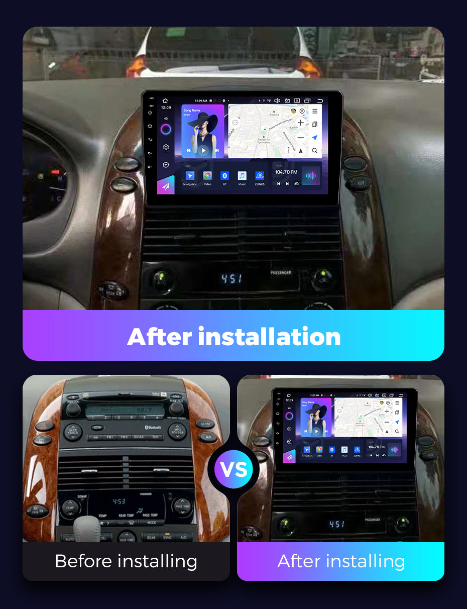 NaviFly NF Series Android 14 8G+256G 2K QLED screen CarPlay Auto DSP RDS 4GLte WIFI For Toyota Sienna 2004-2010 9inch