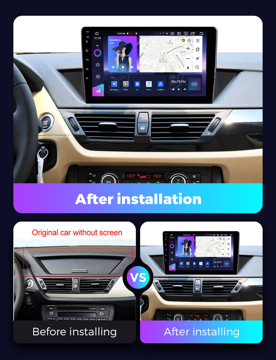 NaviFly NF Series Android 14 8G+256G 2K QLED screen CarPlay Auto DSP RDS 4GLte WIFI For BMW X1 2009-2012 10inch