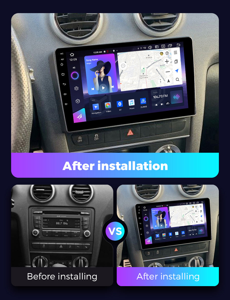 NaviFly NF Series Android 14 8G+256G 2K QLED screen CarPlay Auto DSP RDS 4GLte WIFI For Audi A3 9inch