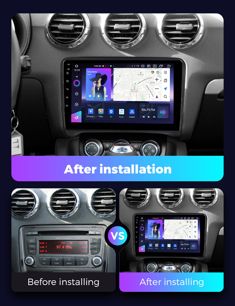 NaviFly NF Series Android 14 8G+256G 2K QLED screen CarPlay Auto DSP RDS 4GLte WIFI For Audi TT 2006-2012 9inch