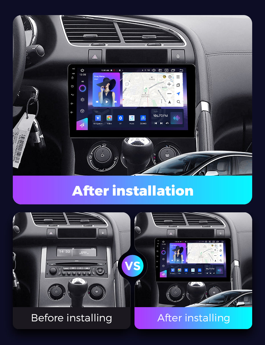 NaviFly NF Series Android 14 8G+256G 2K QLED screen CarPlay Auto DSP RDS 4GLte WIFI For Peugeot 3008 2009-2015 9inch