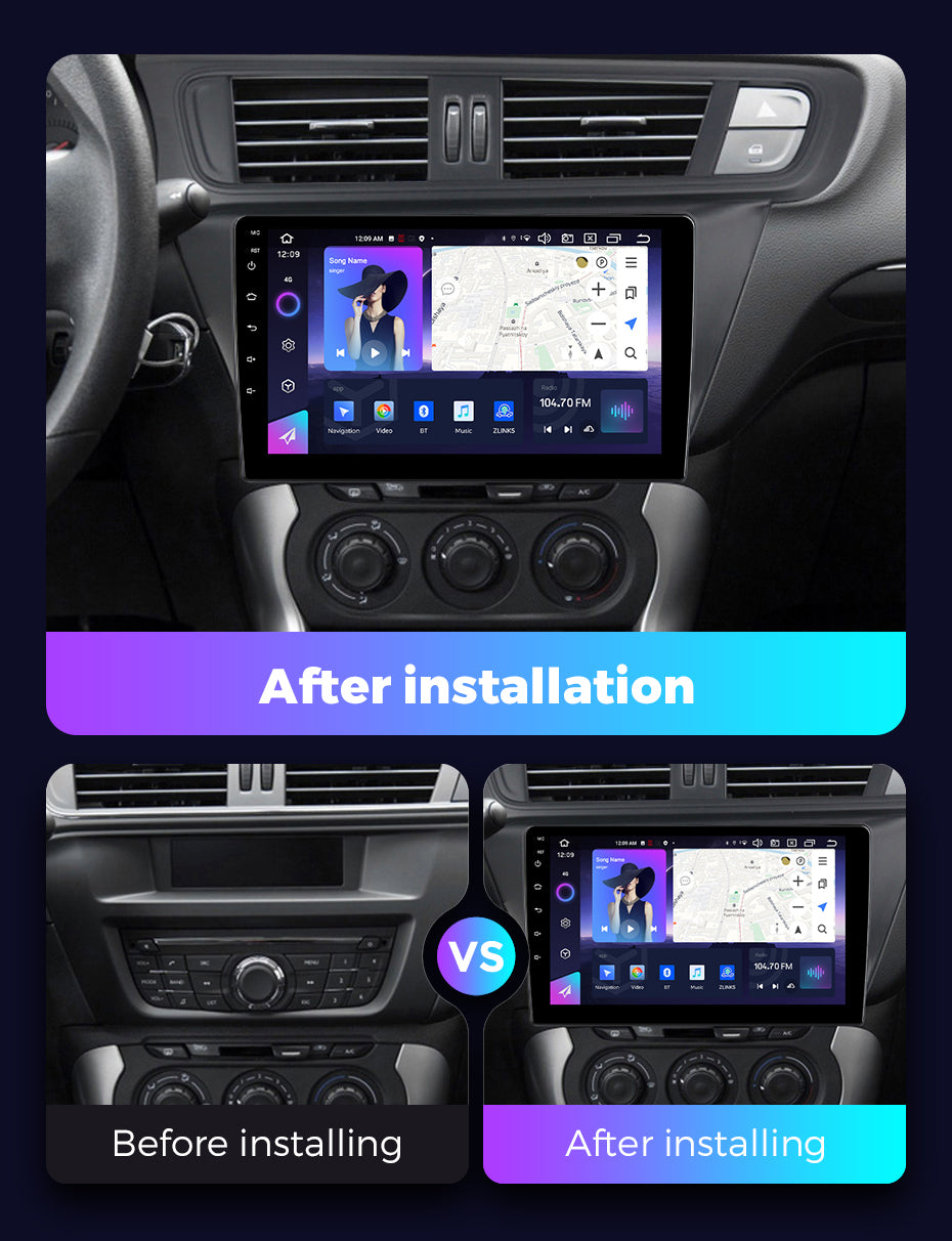 NaviFly NF Series Android 14 8G+256G 2K QLED screen CarPlay Auto DSP RDS 4GLte WIFI For Citroen C3-XR 2010-2015 10inch