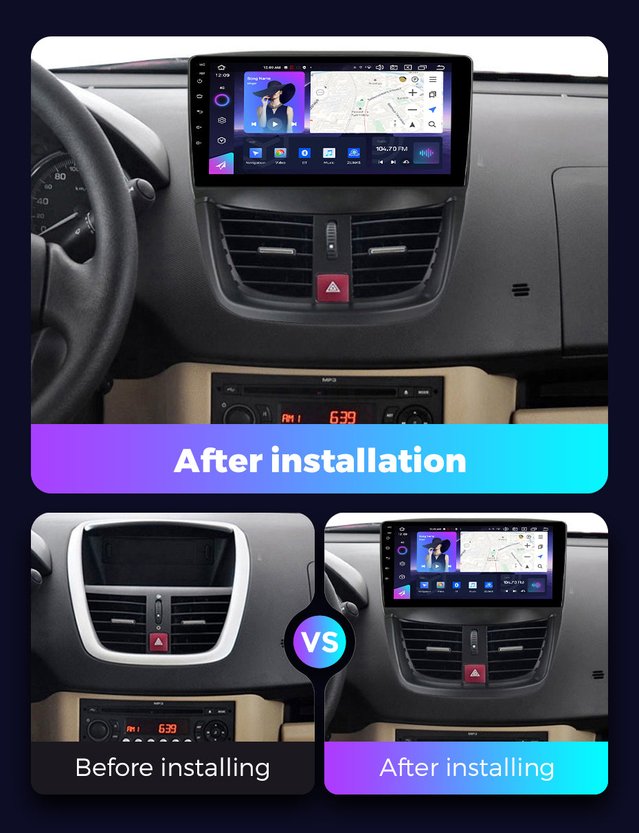 NaviFly NF Series Android 14 8G+256G 2K QLED screen CarPlay Auto DSP RDS 4GLte WIFI For Peugeot 207 2006-2015 9inch