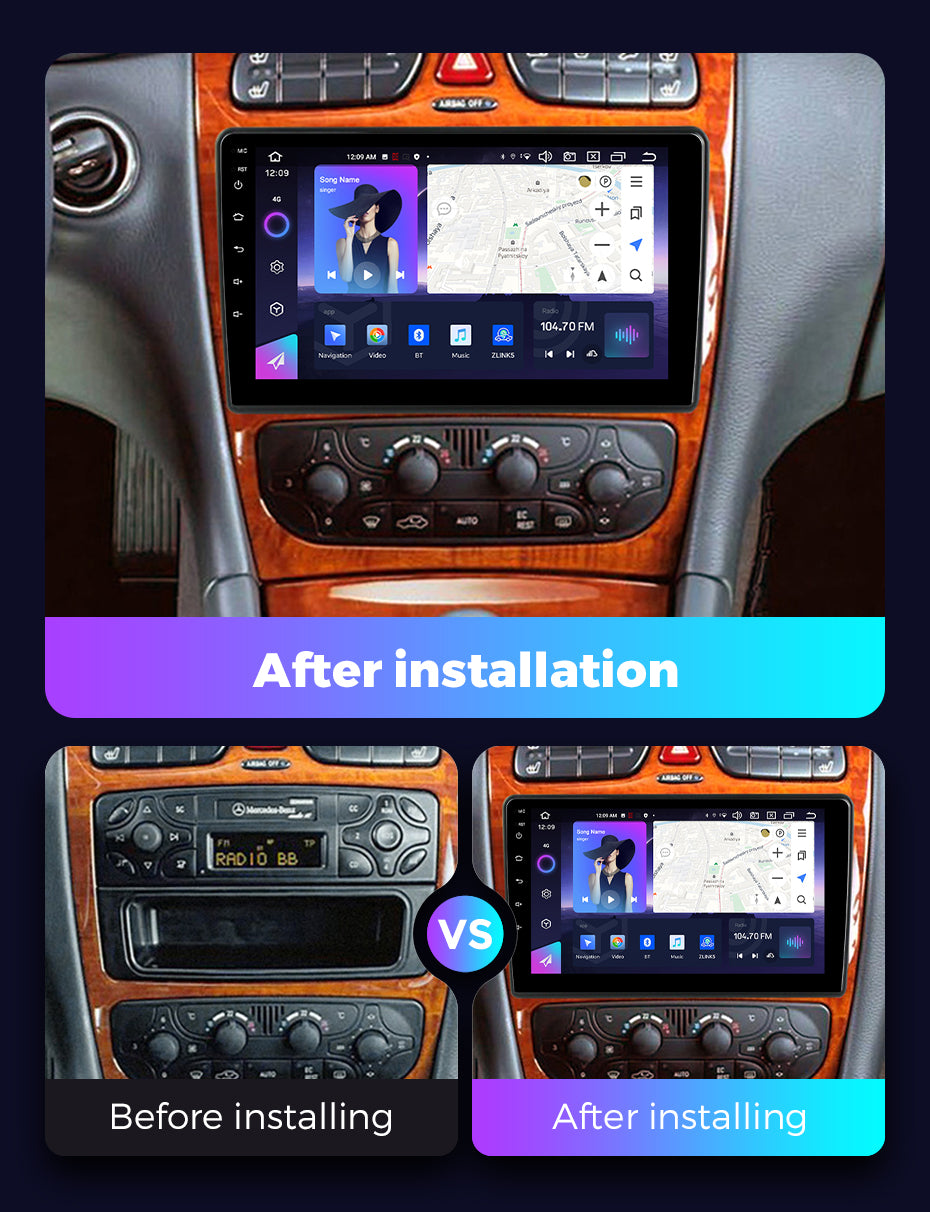 NaviFly NF Series Android 14 8G+256G 2K QLED screen CarPlay Auto DSP RDS 4GLte WIFI For Benz C CLK G Viano Vito W203 W209  W463 W639 9inch