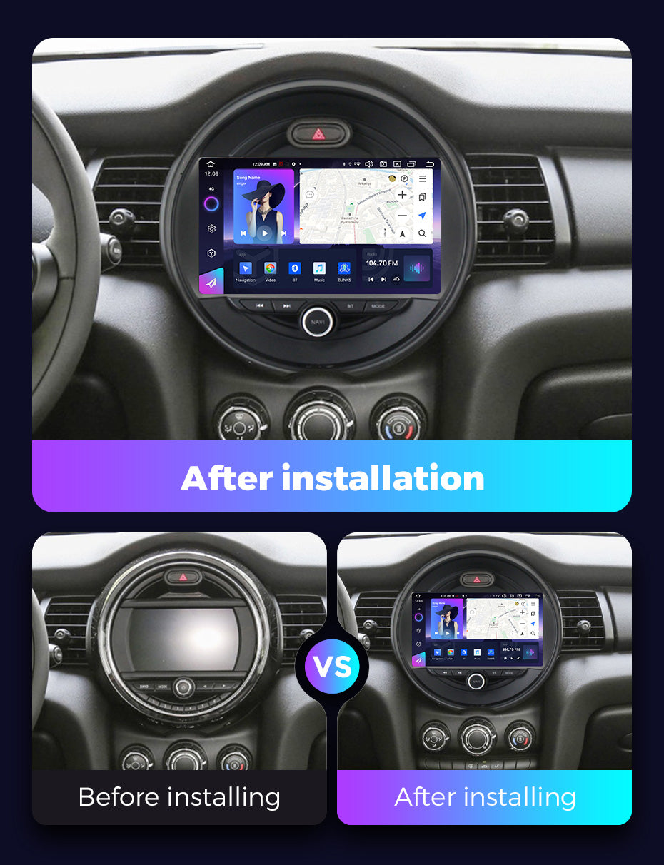 NaviFly NF Series Android 14 8G+256G 2K QLED screen CarPlay Auto DSP RDS 4GLte WIFI For BMW Mini 2014-2020 9inch