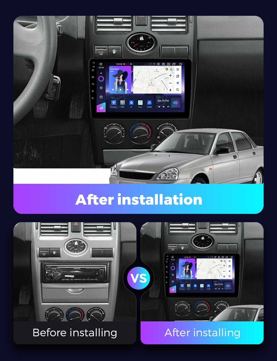 NaviFly NF Series Android 14 8G+256G 2K QLED screen CarPlay Auto DSP RDS 4GLte WIFI For Lada Priora 2007-2013 9inch