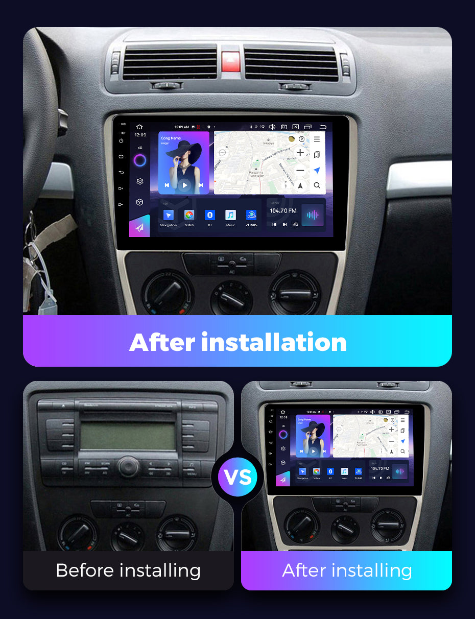 NaviFly NF Series Android 14 8G+256G 2K QLED screen CarPlay Auto DSP RDS 4GLte WIFI For Skoda Octavia 2008-2013 10inch Silver Black