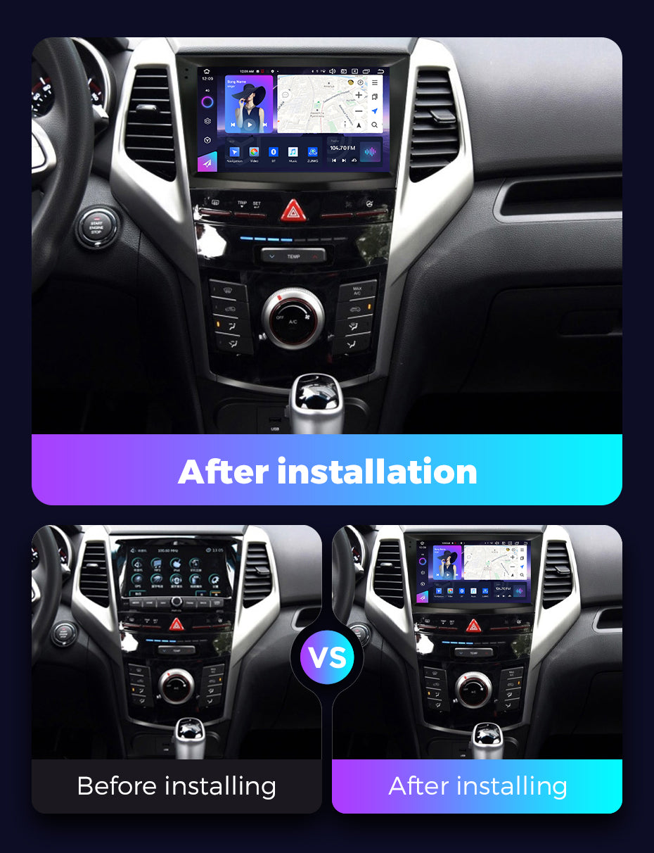 NaviFly NF Series Android 14 8G+256G 2K QLED screen CarPlay Auto DSP RDS 4GLte WIFI For Ssangyong Tivolan 2014-2017 9inch