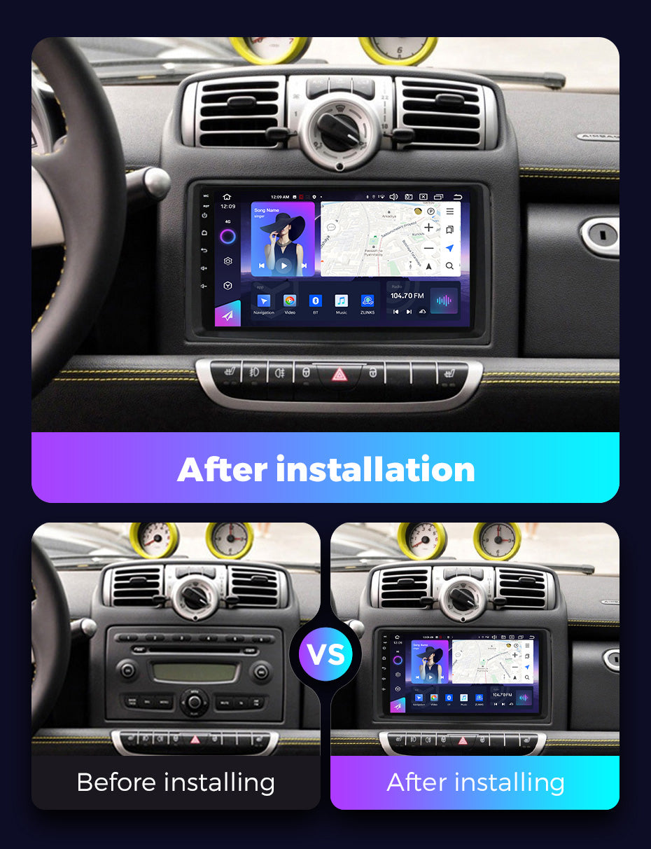 NaviFly NF Series Android 14 8G+256G 2K QLED screen CarPlay Auto DSP RDS 4GLte WIFI For Mercedes Benz Smart 2006-2009 9.5Inch