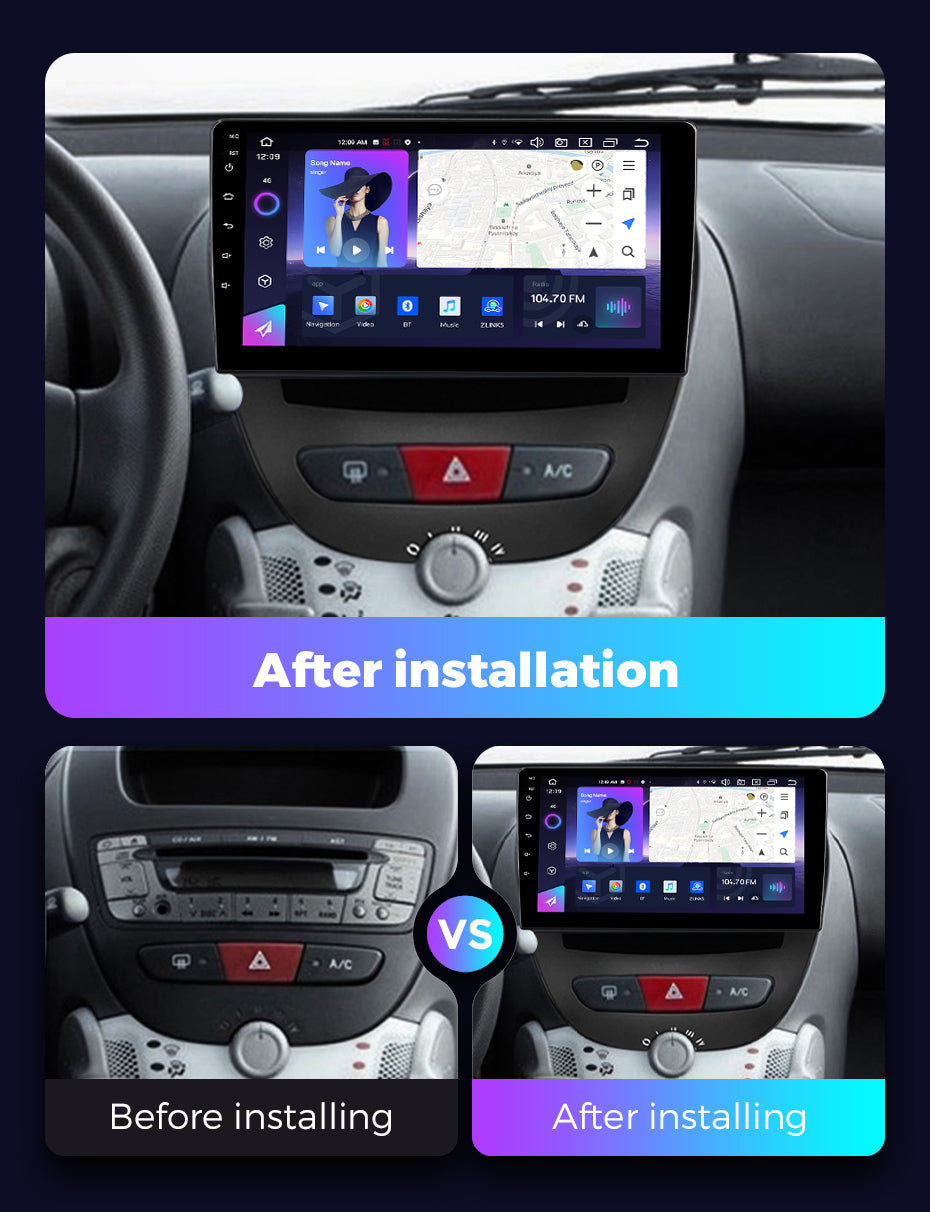 NaviFly NF Series Android 14 8G+256G 2K QLED screen CarPlay Auto DSP RDS 4GLte WIFI For Peugeot 107 2009-2015 10inch