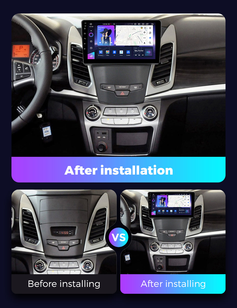 NaviFly NF Series Android 14 8G+256G 2K QLED screen CarPlay Auto DSP RDS 4GLte WIFI For Ssangyong Actyon 2013-2017 9inch