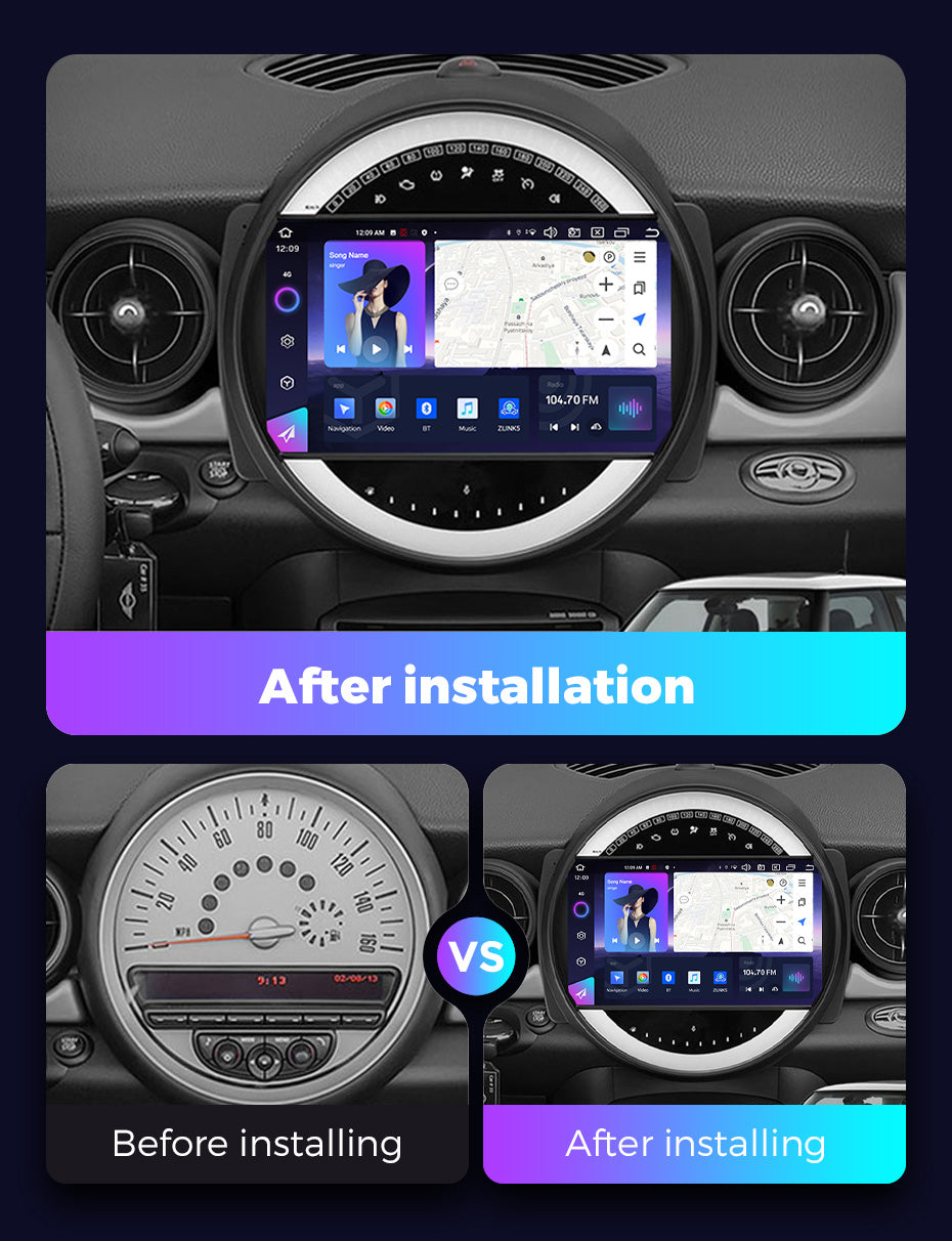 NaviFly NF Series Android 14 8G+256G 2K QLED screen CarPlay Auto DSP RDS 4GLte WIFI For BMW Mini 2007-2015 9inch