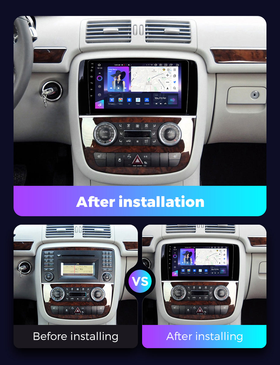 NaviFly NF Series Android 14 8G+256G 2K QLED screen CarPlay Auto DSP RDS 4GLte WIFI For Mercedes Benz R300 R350 2007-2011 9.5Inch