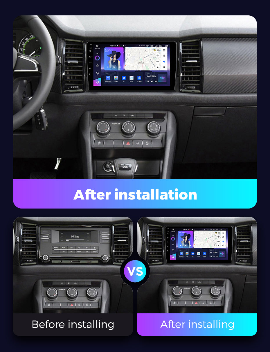 NaviFly NF Series Android 14 8G+256G 2K QLED screen CarPlay Auto DSP RDS 4GLte WIFI For Skoda Kodiaq 2016-2018 10inch