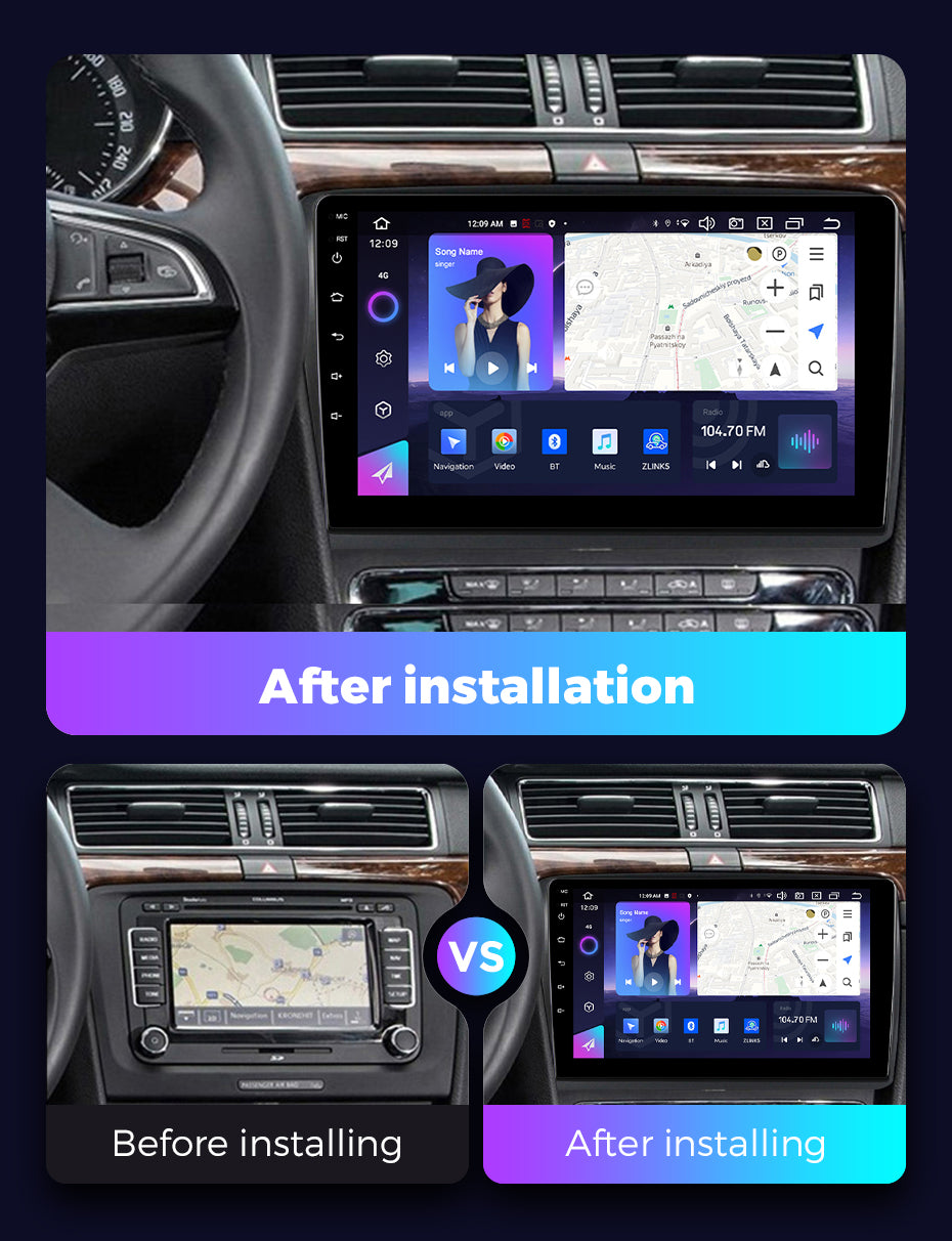 NaviFly NF Series Android 14 8G+256G 2K QLED screen CarPlay Auto DSP RDS 4GLte WIFI For Skoda Superb 2008-2015 10inch