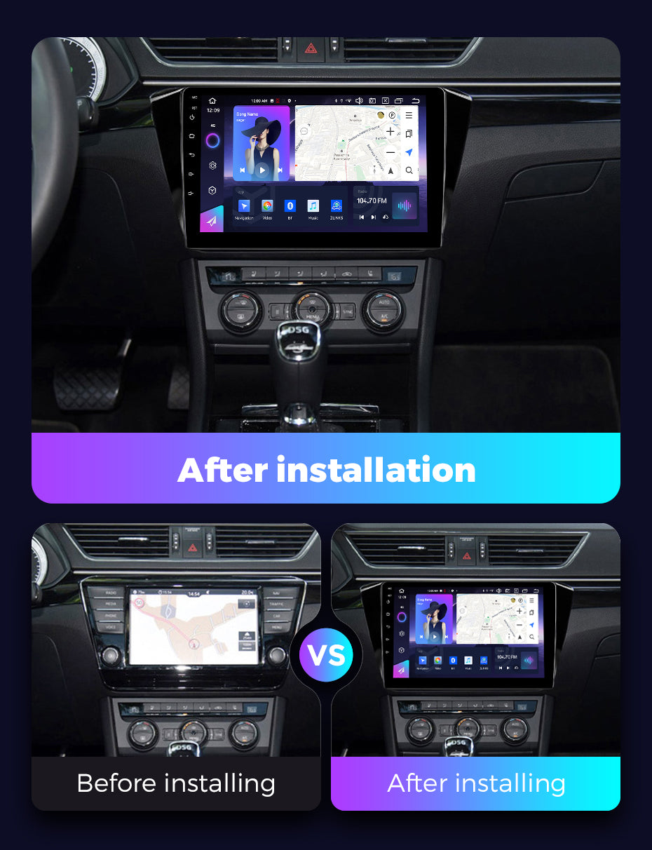 NaviFly NF Series Android 14 8G+256G 2K QLED screen CarPlay Auto DSP RDS 4GLte WIFI For Skoda Superb 2016-2019 10inch