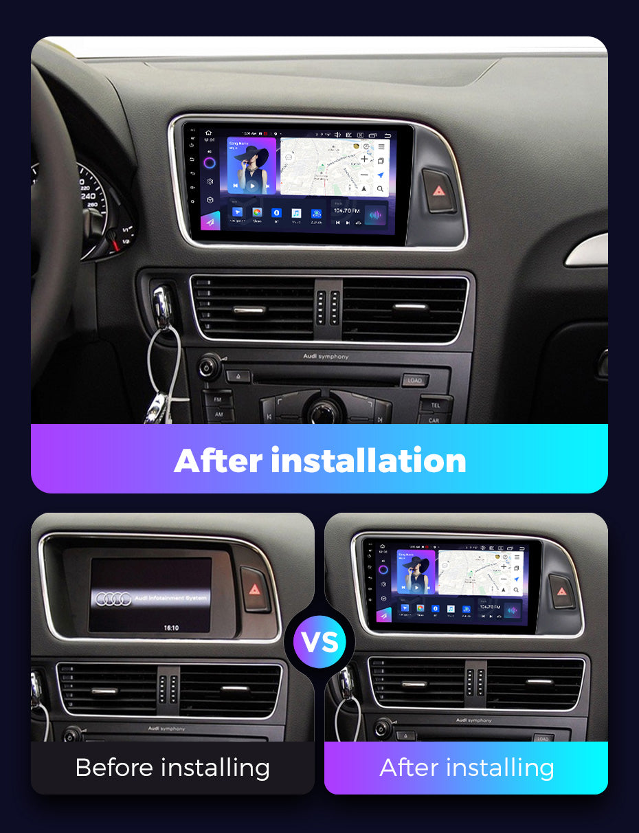 NaviFly NF Series Android 14 8G+256G 2K QLED screen CarPlay Auto DSP RDS 4GLte WIFI For Audi Q5 2005-2017 9inch