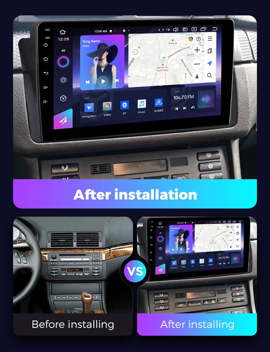 NaviFly NF Series Android 14 8G+256G 2K QLED screen CarPlay Auto DSP RDS 4GLte WIFI For BMW E46 9inch