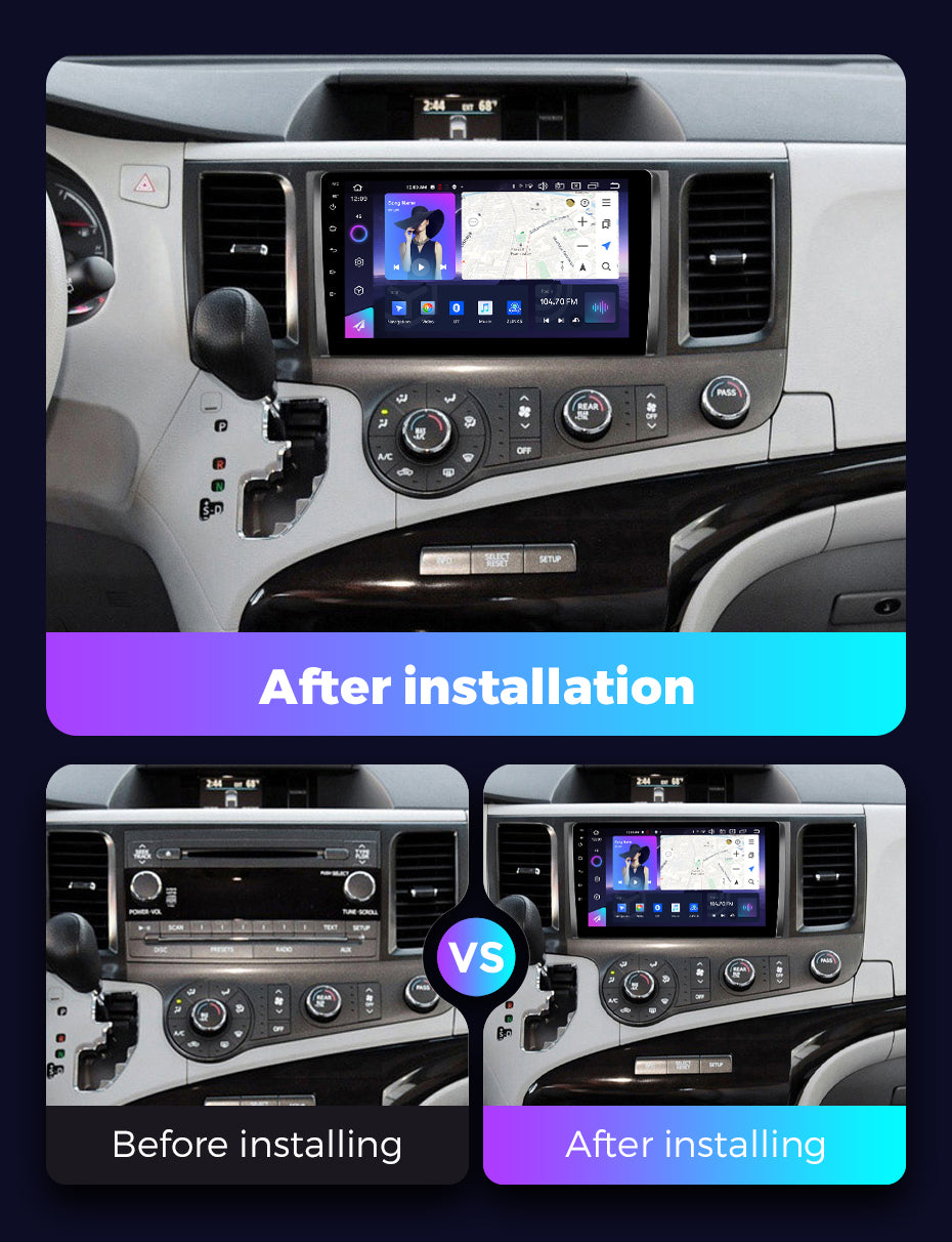 NaviFly NF Series Android 14 8G+256G 2K QLED screen CarPlay Auto DSP RDS 4GLte WIFI For Toyota Sienna 2009-2014 9inch