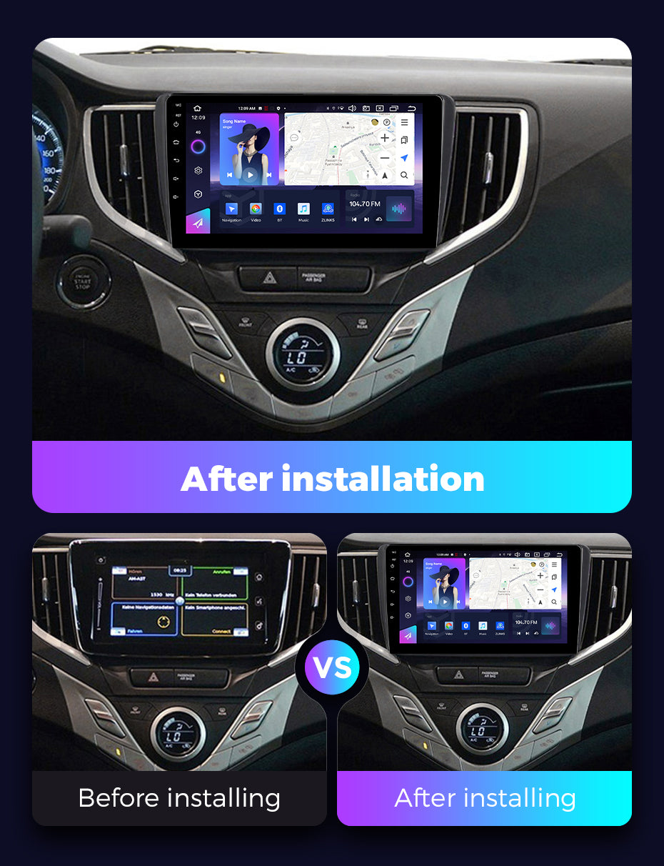 NaviFly NF Series Android 14 8G+256G 2K QLED screen CarPlay Auto DSP RDS 4GLte WIFI For Suzuki Baleno 2015-2018 9inch