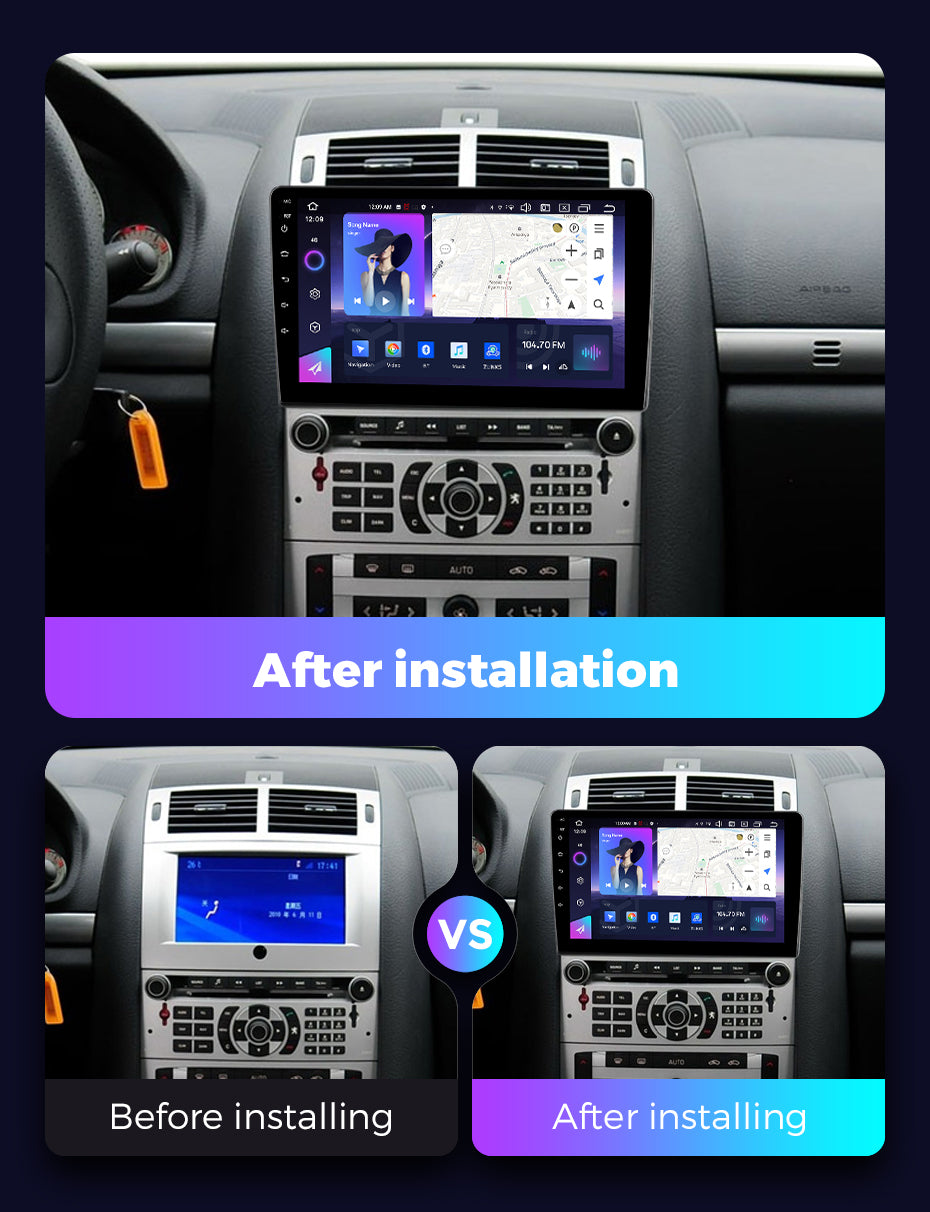 NaviFly NF Series Android 14 8G+256G 2K QLED screen CarPlay Auto DSP RDS 4GLte WIFI For Peugeot 407 2004-2011 9inch