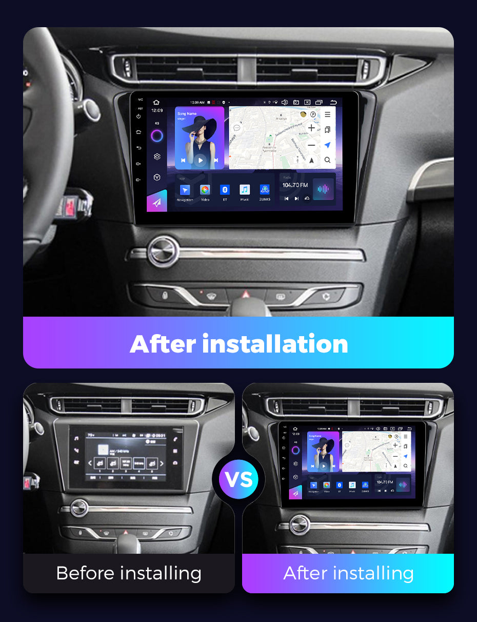 NaviFly NF Series Android 14 8G+256G 2K QLED screen CarPlay Auto DSP RDS 4GLte WIFI For Peugeot 408 2014-2018 10inch