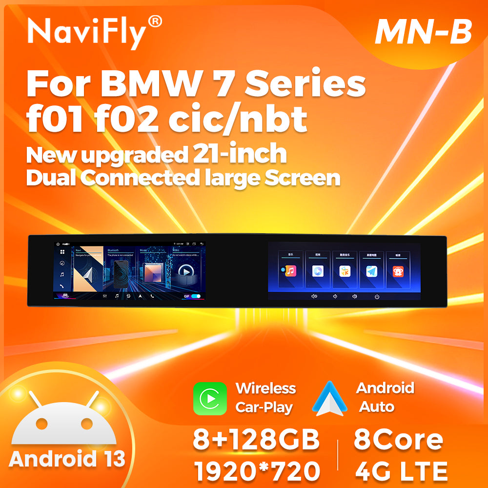 Navifly MNB MTK8667 8G+128G New upgraded 21-inch Dual Connected large Screen Android Car Radio Auto Car DVD Player Car-play 4g Wifi Bt for BMW 7 Series F01 F02 CIC/NBT