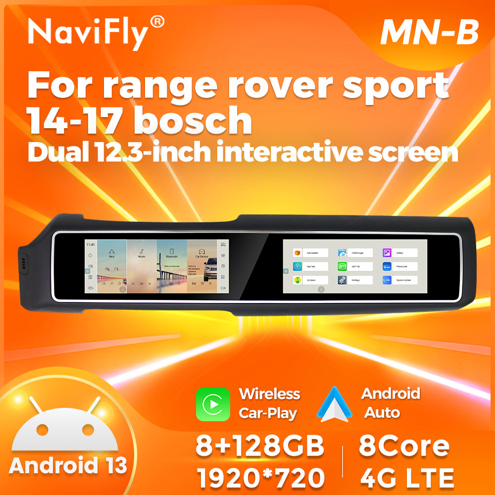 Navifly MNB MTK8667 8G+128G 12.3 inch Dual  interactive screen Android Car Radio Auto Car DVD Player Car-play 4g Wifi Bt for 2014-2019  Land Roverrange rover sport  bosch Harman