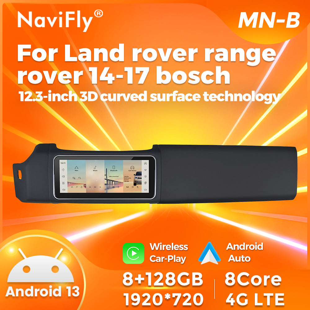 Navifly MNB MTK8259 8G+128G 12.3-inch 3D curved surface technology Android Car Radio Auto Car DVD Player Car-play 4g Wifi Bt for 2014-2019 range rover bosch Harman