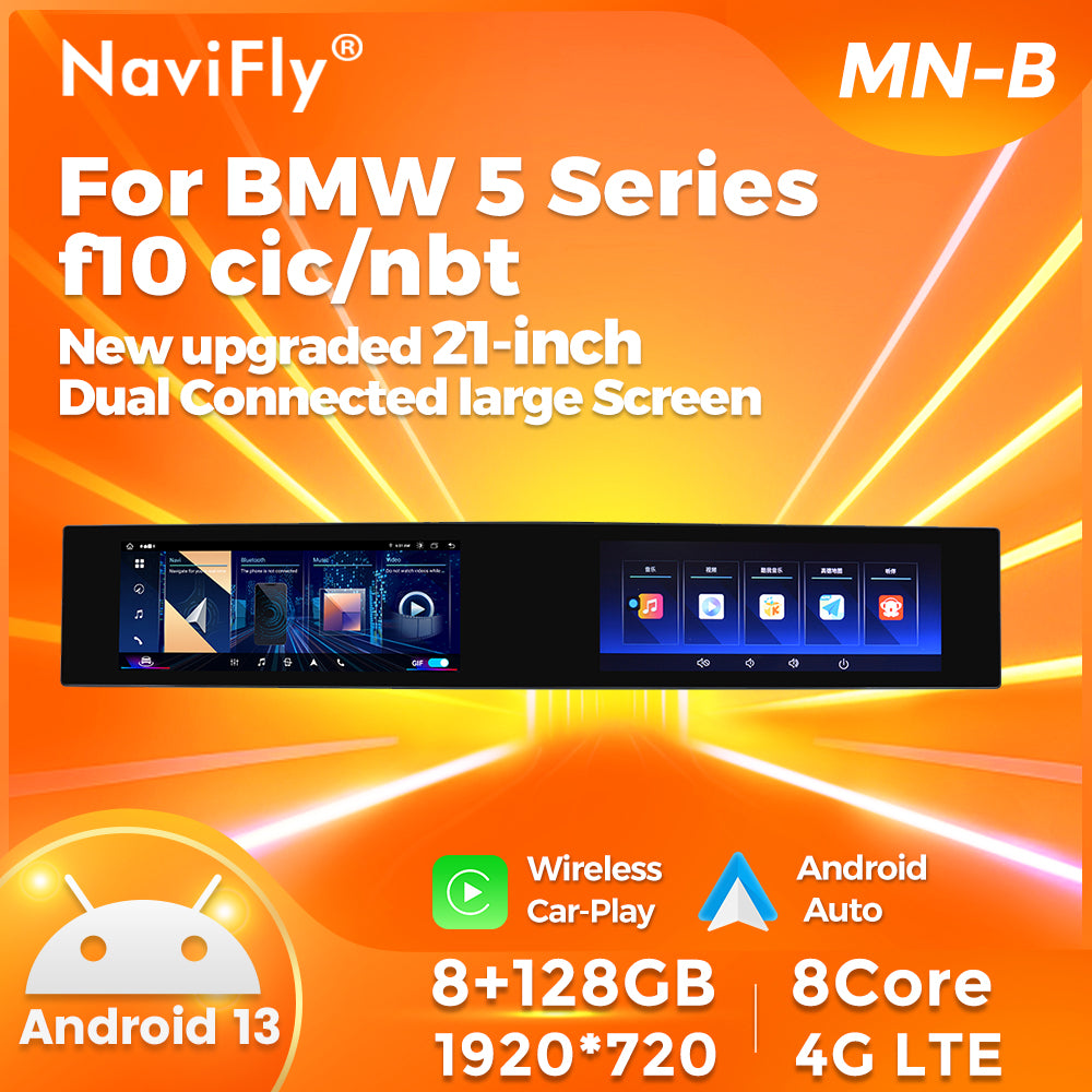 Navifly MNB MTK8667 8G+128G 21inch Dual IPS Screen Android Car Radio Auto Car DVD Player Car-play 4g Wifi Bt for BMW 5 Series F10 NBT CIC