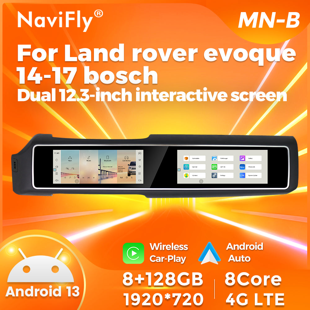 Navifly MNB MTK8667 8G+128G 12.3 inch Dual  interactive screen Android Car Radio Auto Car DVD Player Car-play 4g Wifi Bt for 2014-2019  Land Roverrange rover  bosch Harman