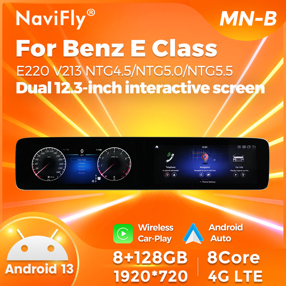 Navifly MNB Snapdragon 665 8G+128G Dual 12.3-inch interactive screen Android Car Radio Auto Car DVD Player Car-play 4g Wifi Bt for Benz E Class E220 V213 NTG4.5/NTG5.0/NTG5.5