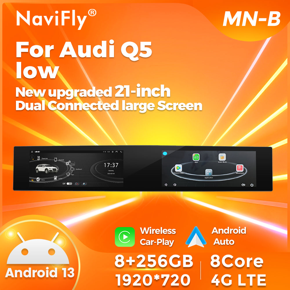 Navifly MNB MTK8667 8G+256G New upgraded 21-inch Dual Connected large Screen Android Car Radio Auto Car DVD Player Car-play 4g Wifi Bt for 2009-2017 Audi Q5