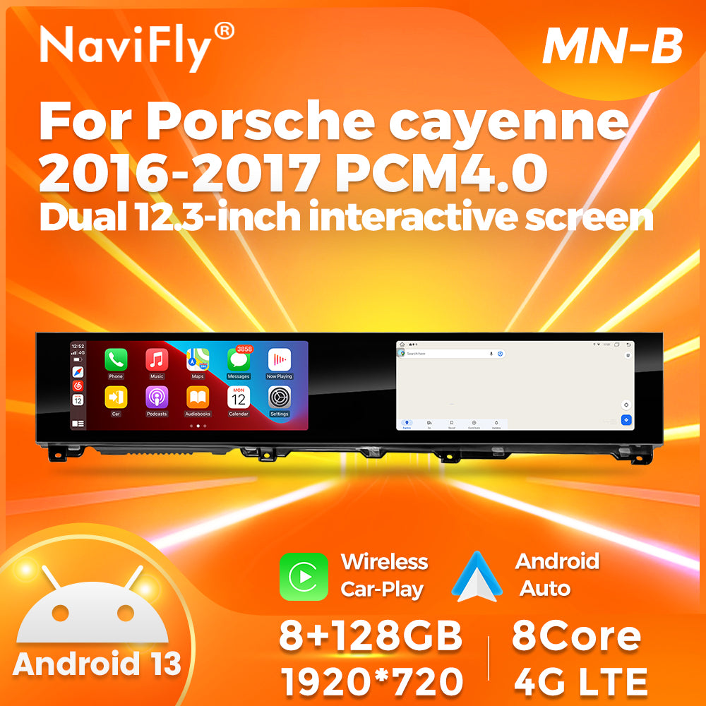 Navifly MNB MTK8667 8G+128G 12.3 inch Dual interactive screen Android Car Radio Auto Car DVD Player Car-play 4g Wifi Bt for 2010-2017 Porsche Cayenne  PCM4.0