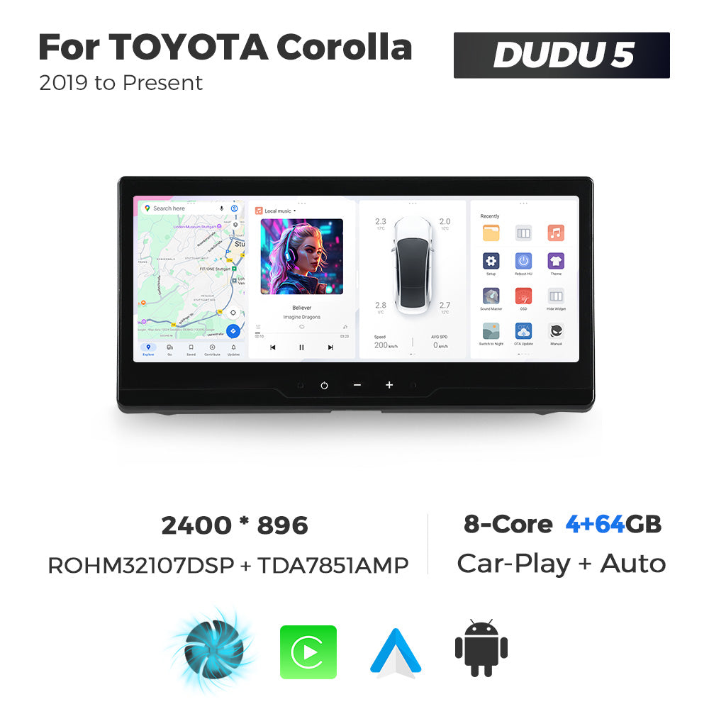 Navifly DUDU7 8core Car Audio Radio 12G+512G 12.3inch Multimedia Player 2k Screen Navigation Car-play Auto for TOYOTA Corolla 2019 to Present