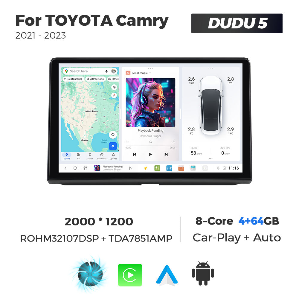 Navifly DUDU7 8core Car Audio Radio 12G+512G 12.8inch Multimedia Player 2k Screen Navigation Car-play Auto for TOYOTA Camry 2021-2023