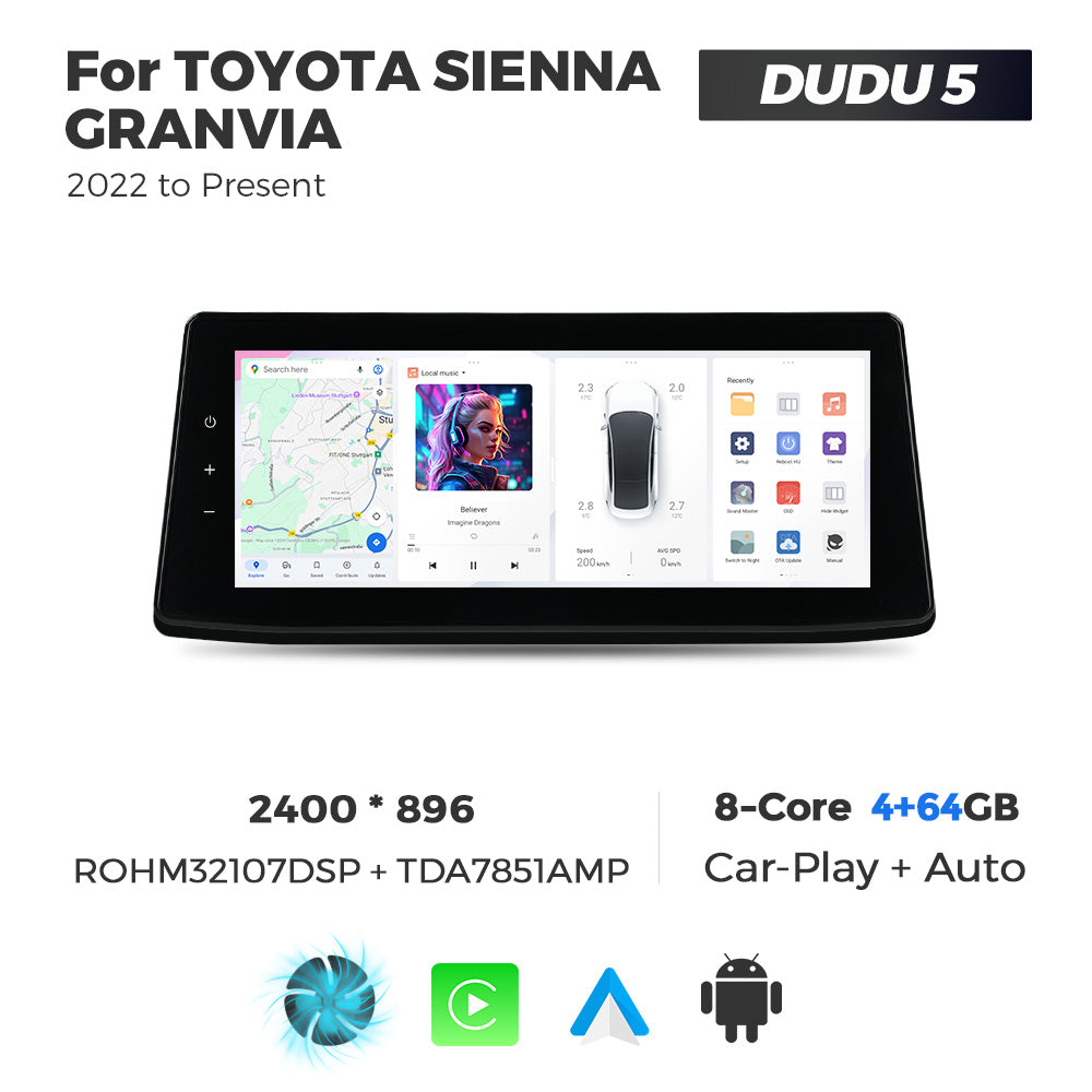 Navifly DUDU7 8core Car Audio Radio 12G+512G 12.3inch Multimedia Player 2k Screen Navigation Car-play Auto for TOYOTA SIENNA GRANVIA 2022-Present